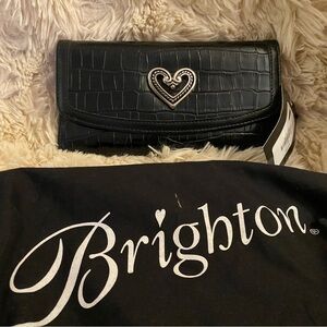 NWT!!! Brighton Black Croc-Embossed Wallet With Silver Heart Accent